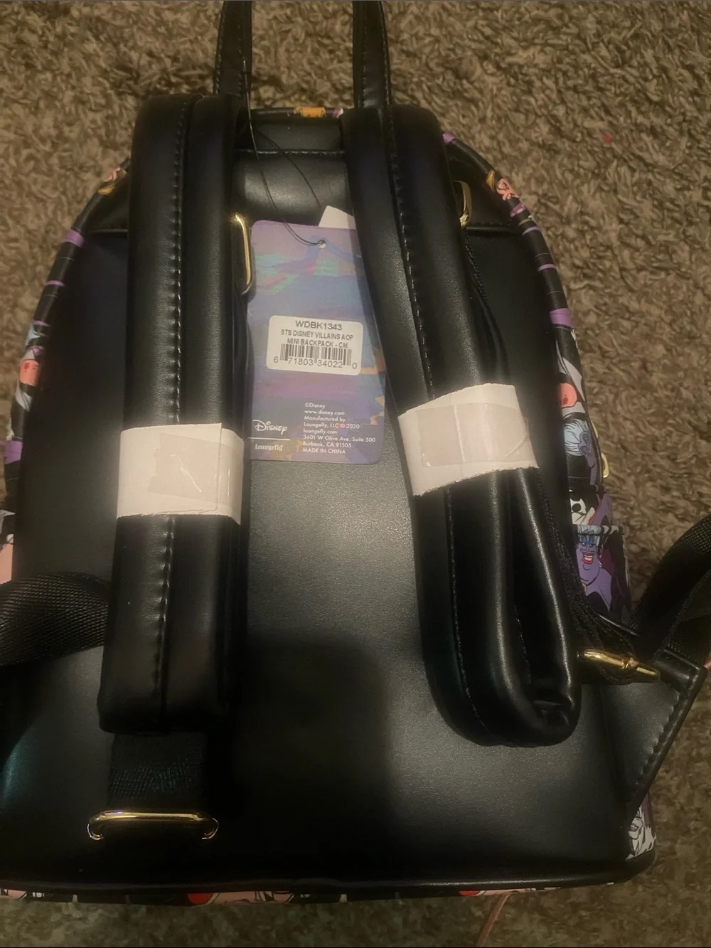 Loungefly Black Disney Villains Mini Backpack with Multicolor Character Print
